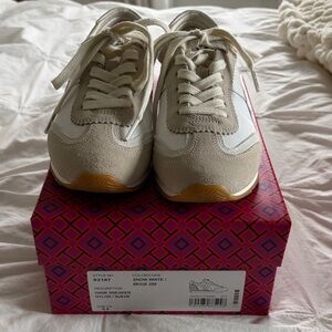 Tory Burch Hank Snow White and Beige Suede Sneakers